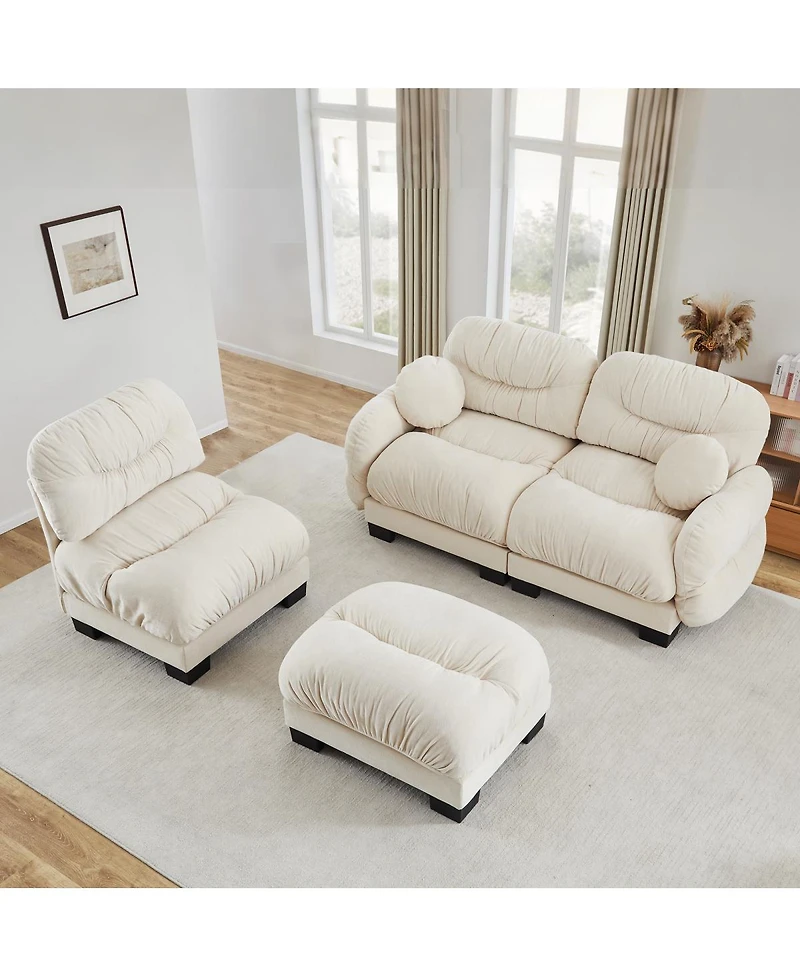 Streamdale Furniture Pleated Chenille 3-Seater Modular L-Shape Sectional Sofa with Ottoman