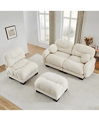 Streamdale Furniture Pleated Chenille 3-Seater Modular L-Shape Sectional Sofa with Ottoman