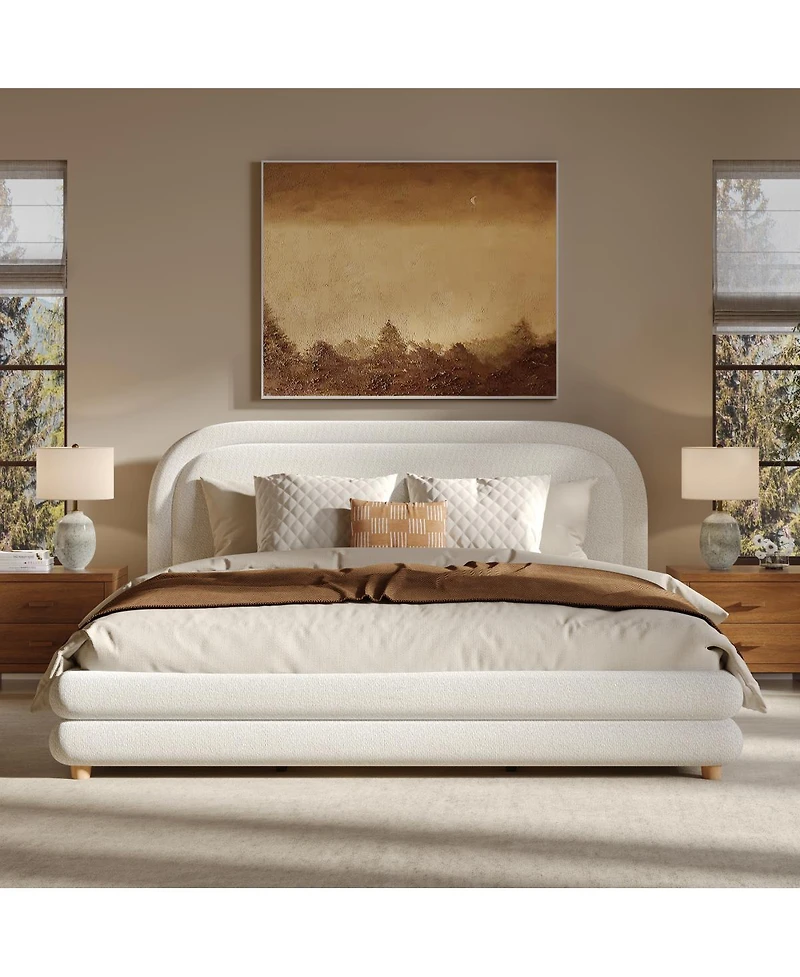 Streamdale Furniture Boucle Upholstered Bed Frame with Curved Headboard