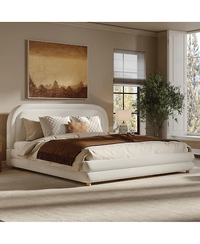 Streamdale Furniture Boucle Upholstered Bed Frame with Curved Headboard