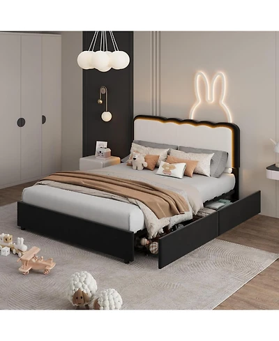 gaomon Upholstered Led Bed Frame with Storage Drawer and Adjustable Headboard, Velvet Princess Platform Bed