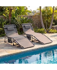 Gouun Set of 2 Tanning Chair with Face Arm Holes Portable 4-Level Backrest