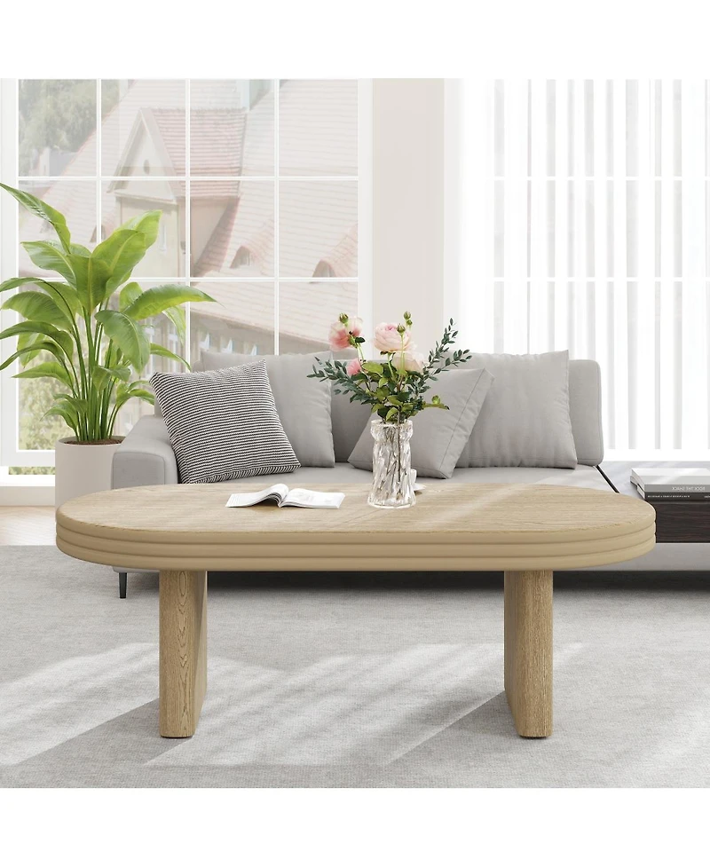 Streamdale Furniture Mid-Century Modern Oval Fluted Wood Coffee Table