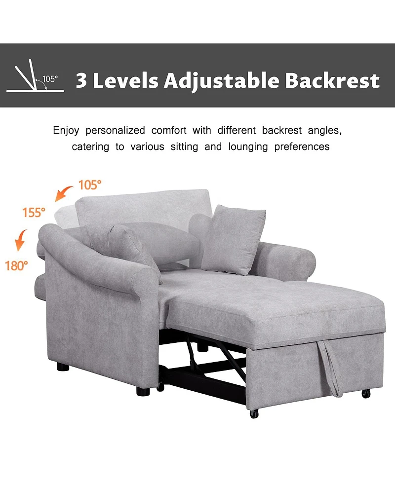 Streamdale Furniture Chenille 3-in-1 Convertible Sleeper Chair with Adjustable Backrest