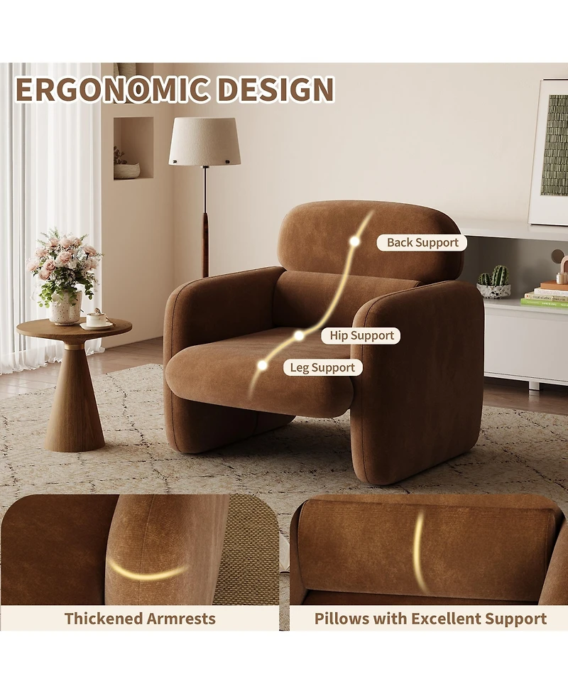 homfan Modern Accent Chair, Upholstered Reading Armchair with Wood Frame, Plush Chenille, for Living Room, Bedroom and Corner