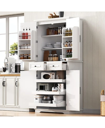 Streamdale Furniture 71'' Tall Farmhouse Kitchen Pantry with 3 Pull-Out Organizers and 2 Drawers