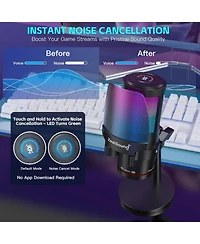 ZealSound Usb Condenser Microphone with Noise Cancellation, Touch Mute, Rgb Light and Volume Control for Streaming, Gaming and Podcasting