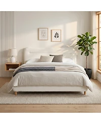 Streamdale Furniture Minimalist curved headboard teddy bear plush bed King Cream