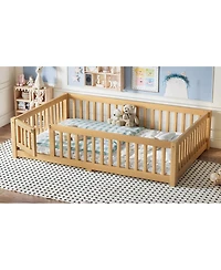 Streamdale Furniture Full Size Bed Floor Bed with Safety Guardrails and Door for Kids