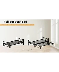 Streamdale Furniture Twin Size Metal Pull-Out Bunk Bed with Guardrail and Ladder