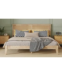 Streamdale Furniture King Size Solid Wood Bed with Rattan Headboard and Central Support