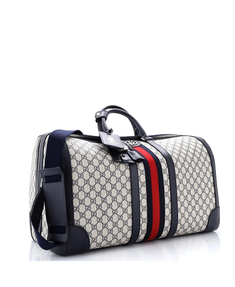 Pre-Owned Gucci Large Savoy Web Convertible Duffle Bag Gg Coated Canvas