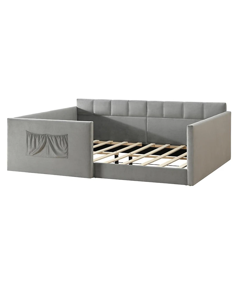 Streamdale Furniture Velvet Upholstered Full Size Daybed with Side Storage Pockets