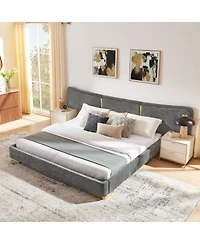 Streamdale Furniture King Size Extra Large Chenille Platform Bed with Curved Headboard