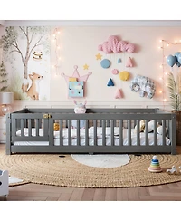 Streamdale Furniture Twin Size Bed Floor Bed with Safety Guardrails and Door for Kids