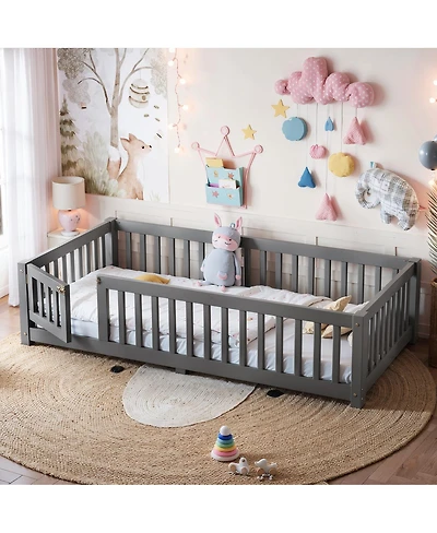 Streamdale Furniture Twin Size Bed Floor Bed with Safety Guardrails and Door for Kids