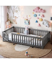 Streamdale Furniture Twin Size Bed Floor Bed with Safety Guardrails and Door for Kids