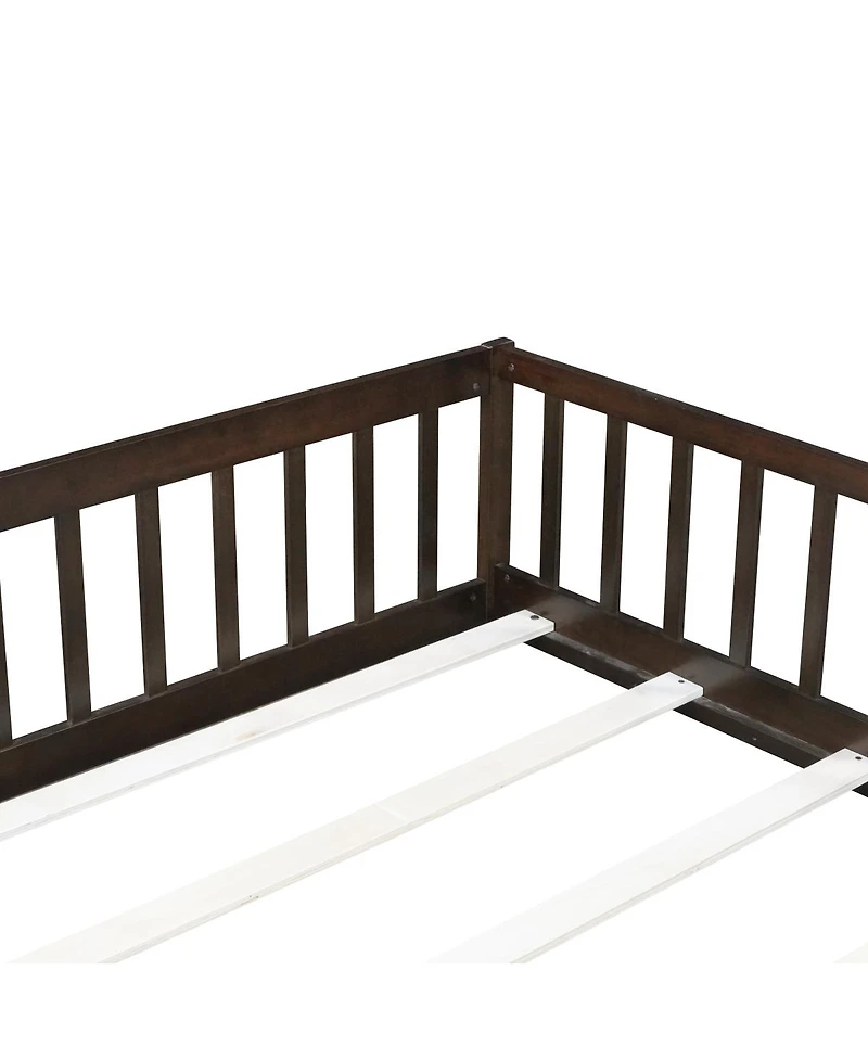 Streamdale Furniture Full Size Floor Bed with Fence and Door Espresso