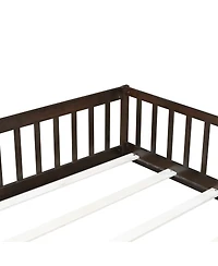 Streamdale Furniture Full Size Floor Bed with Fence and Door Espresso