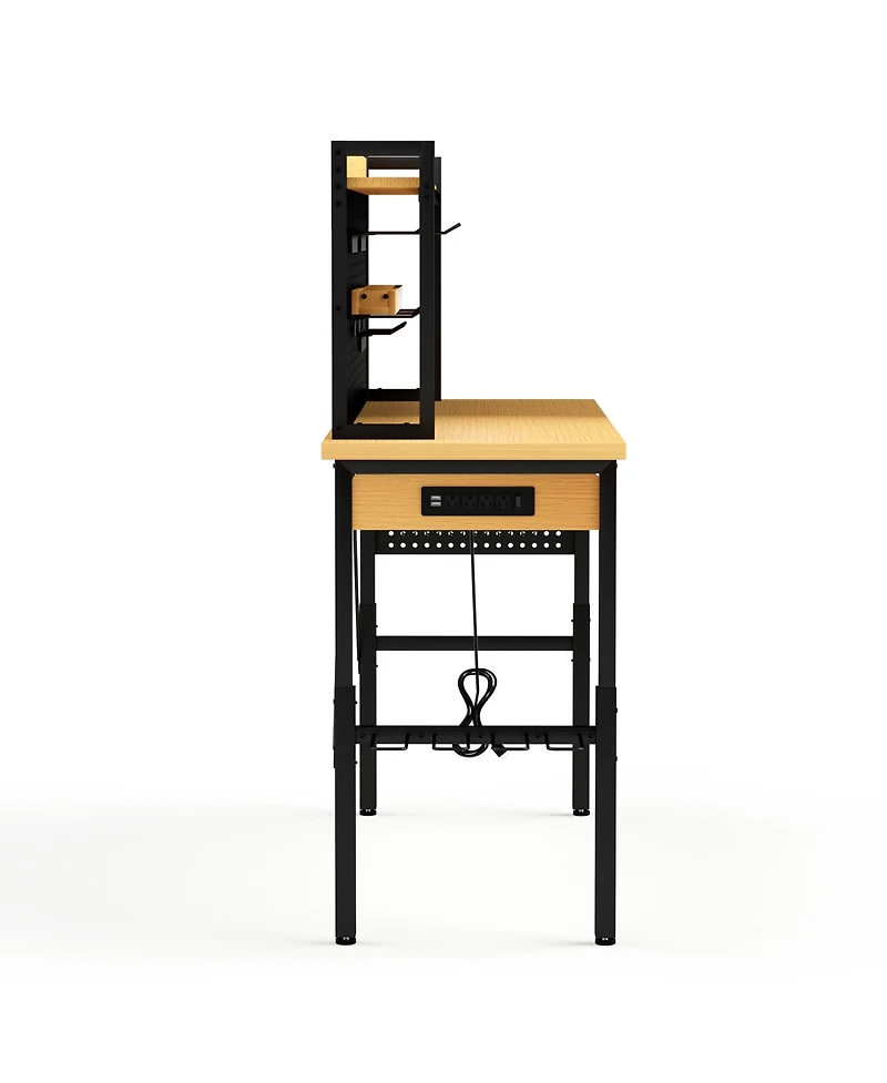 Streamdale Furniture 71'' Heavy-Duty Adjustable Workbench with Pegboard Wheels and Power Outlets