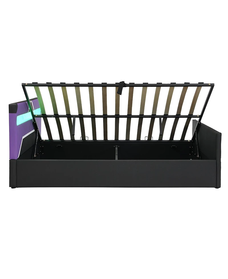 Streamdale Furniture Queen Size Led Gaming Bed with Hydraulic Storage