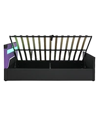 Streamdale Furniture Queen Size Led Gaming Bed with Hydraulic Storage