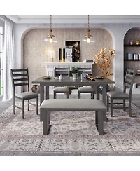 Streamdale Furniture 6-Piece Solid Wood Dining Set with Rectangular Table 4 Chairs and Bench
