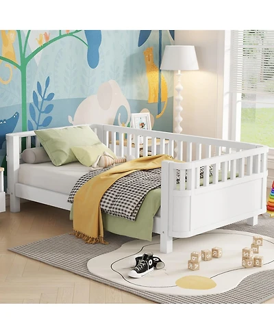 Streamdale Furniture Twin Size Wood Platform Bed with Rails for Kids