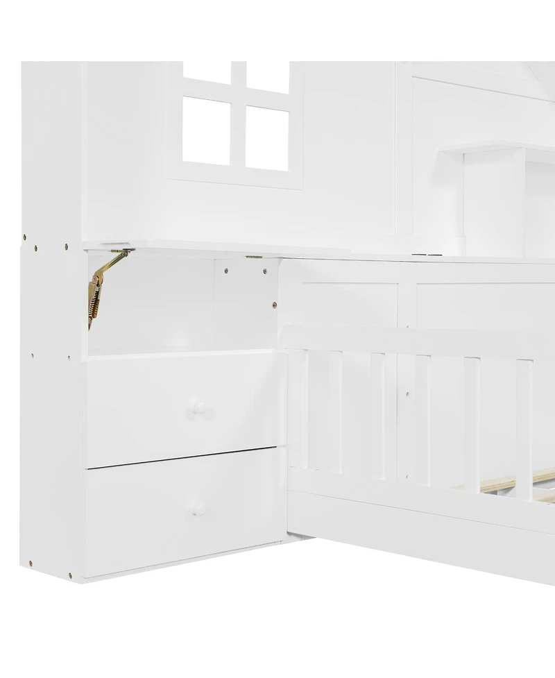 Streamdale Furniture House Bed with Storage Shelves and Usb Charging Port