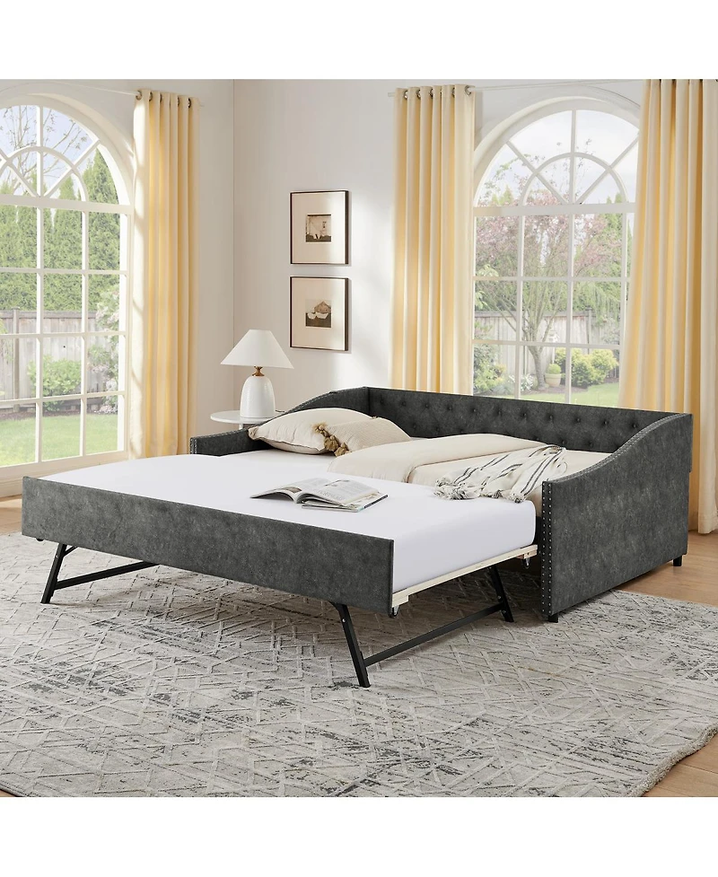 Streamdale Furniture Daybed with Pull-out Usb Charging and Button-Tufted Arms