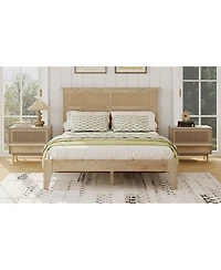 Streamdale Furniture Solid Wood Full Bed with Rattan Headboard and Central Support