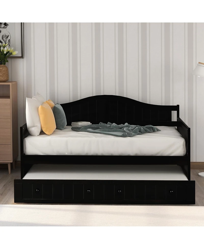 Streamdale FurnitureTwin Wooden Daybed with Trundle Bed Sofa Bed for Bedroom Living Room Espresso