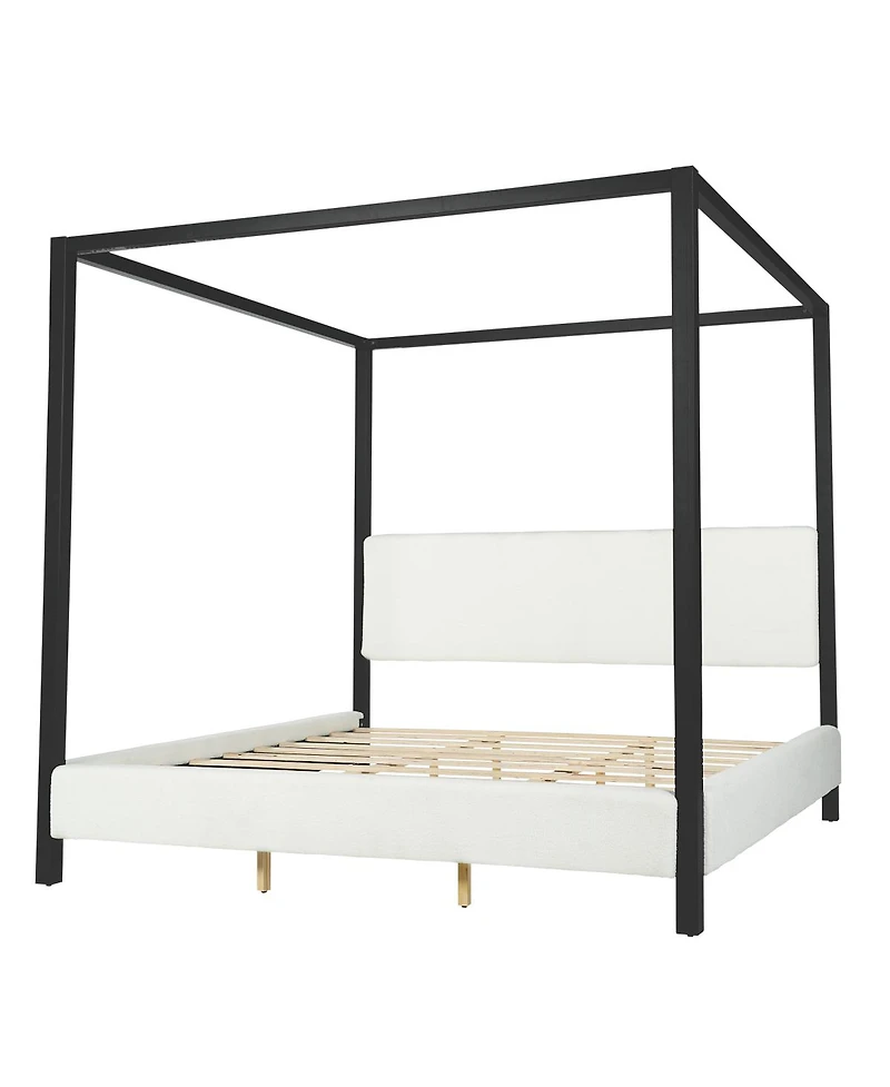 Streamdale Furniture Modern Metal Canopy Bed with Plush Boucle Upholstery King