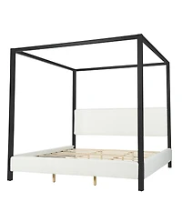 Streamdale Furniture Modern Metal Canopy Bed with Plush Boucle Upholstery King