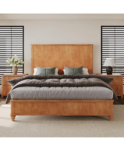 Streamdale Furniture Solid Wood Queen Platform Bed Frame with Tall Headboard No Box Spring Needed