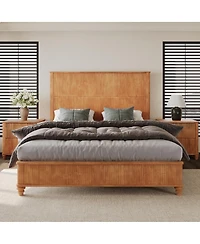 Streamdale Furniture Solid Wood Queen Platform Bed Frame with Tall Headboard No Box Spring Needed