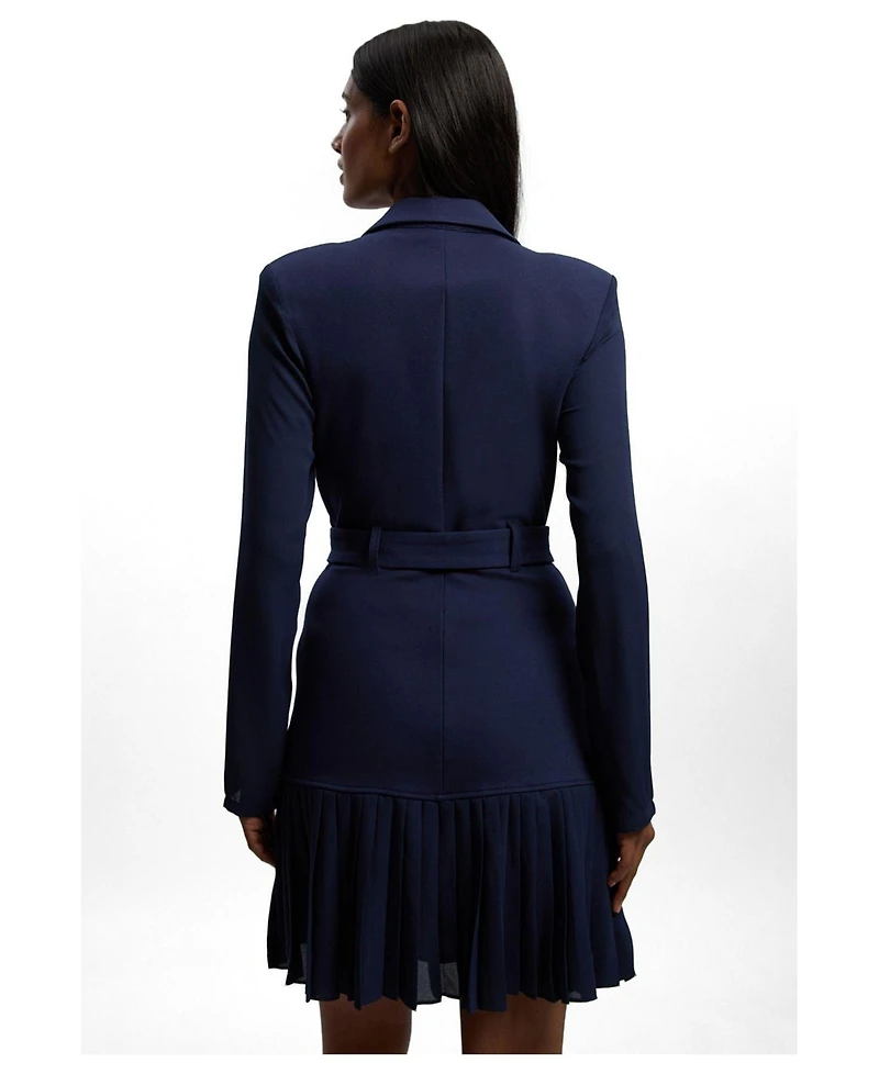 Karen Millen Women's Pleated Skirt Collared Mini Dress