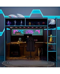 Streamdale Furniture Gaming Loft Bed with Desk Lights and Charging Station