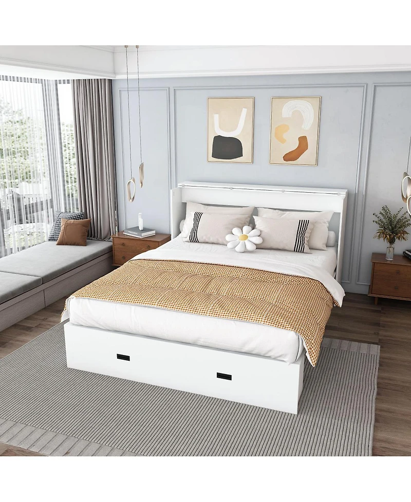 Streamdale Furniture 57 Murphy Bed with Storage Charging Station and Swivel Wheels