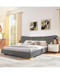 Streamdale Furniture Queen Size Extra Large Chenille Platform Bed with Curved Headboard