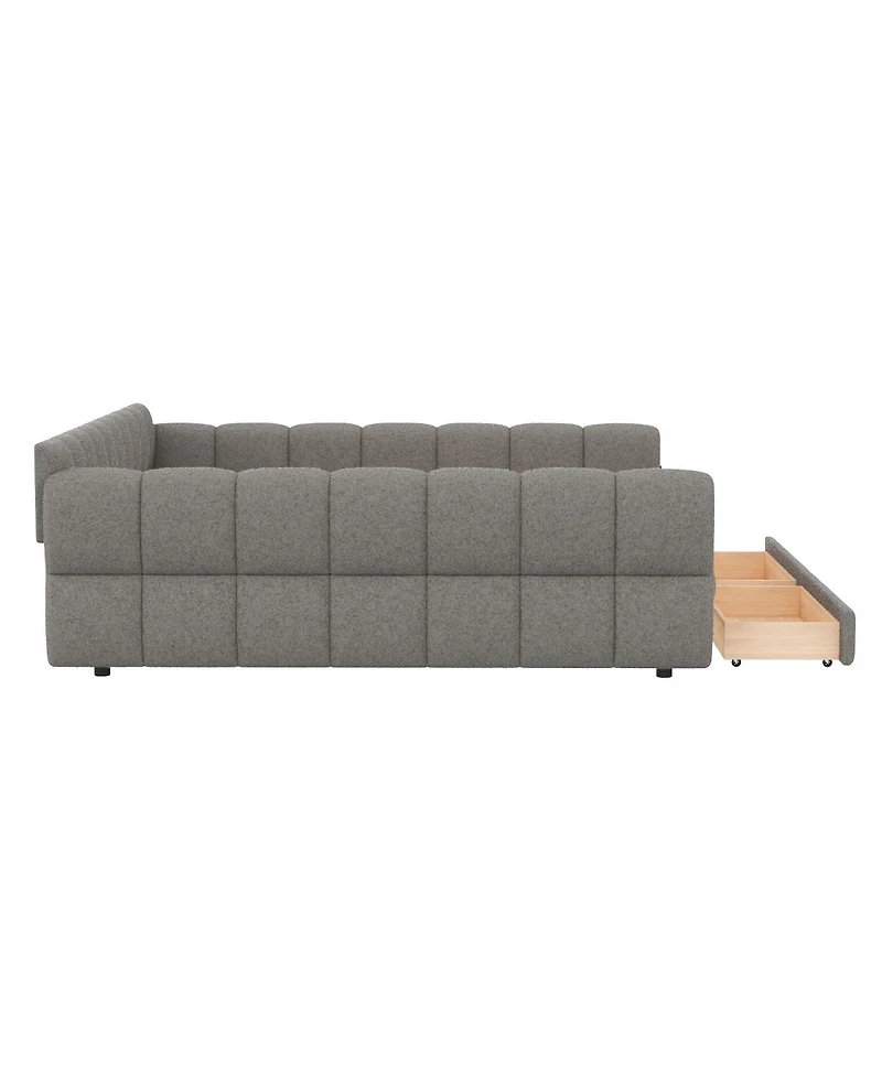 Streamdale Furniture Upholstered Platform Bed with Usb and 2 Drawers