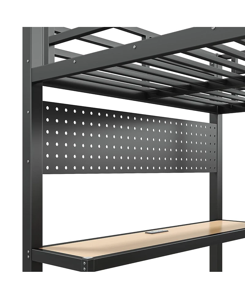 Streamdale Furniture Full Loft Bed with Desk Storage Shelves Usb Ports and Lights