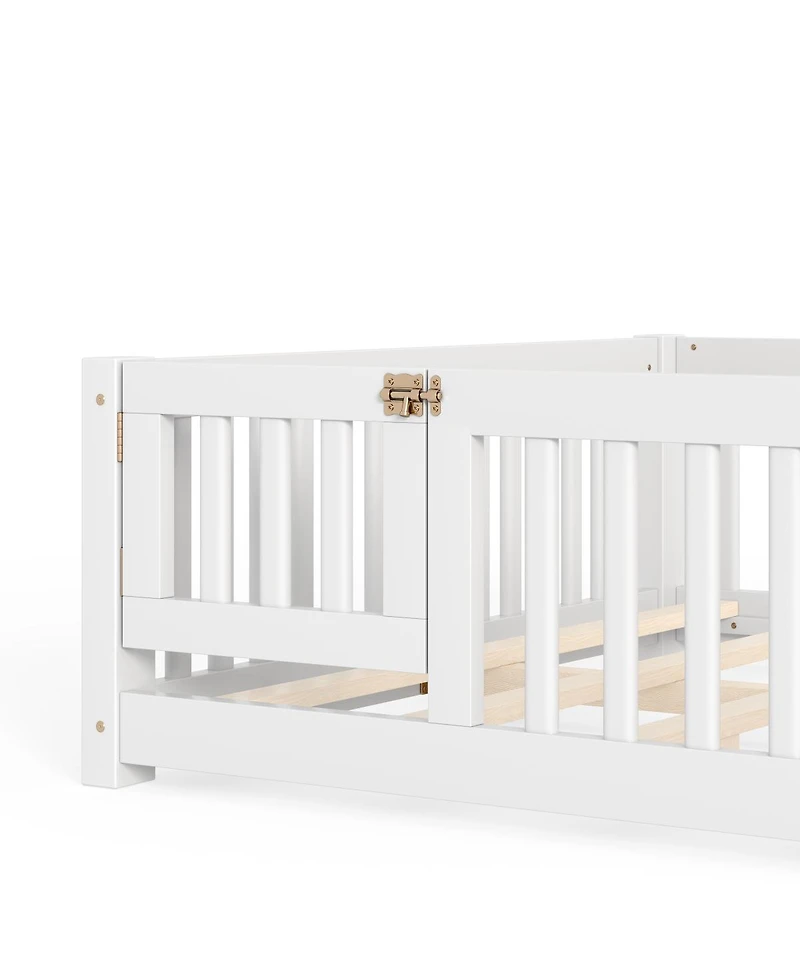 Streamdale Furniture Bed Floor Bed with Safety Guardrails and Door for Kids