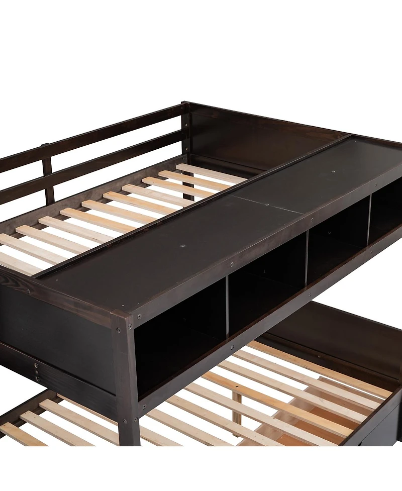 Streamdale Furniture Twin over Full Bunk Bed with Shelfs Storage Staircase and 2 Drawers Espresso