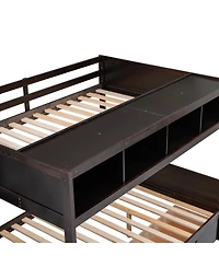 Streamdale Furniture Twin over Full Bunk Bed with Shelfs Storage Staircase and 2 Drawers Espresso