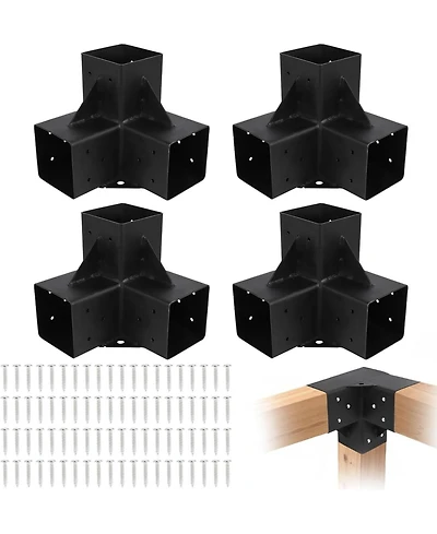 gaomon 6x6 3-Way Pergola Brackets Kit, 4 Pack Woodwork Right Angle Corner Diy Metal Brackets 6" x 6" (Actual:5.5"x5.5")