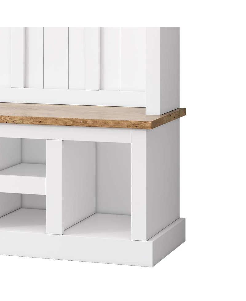 Streamdale Furniture Farmhouse Hall Tree with Storage Bench Shoe Cabinet and 6 Coat Hooks