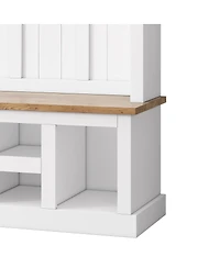 Streamdale Furniture Farmhouse Hall Tree with Storage Bench Shoe Cabinet and 6 Coat Hooks