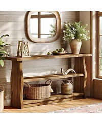 Tribesigns 63" Solid Wood Console Table, Farmhouse Entryway Table with 2-Tier Storage Shelf, Rusti Sofa Table
