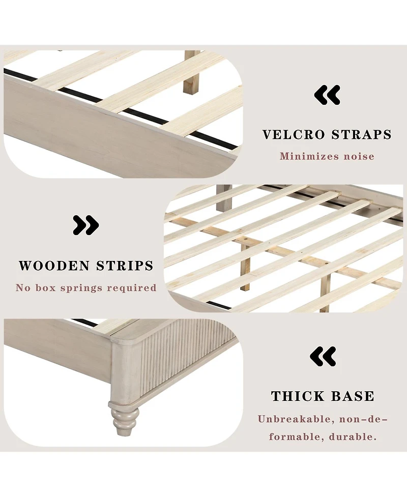 Streamdale Furniture Solid Wood Platform Bed Frame with Tall Headboard No Box Spring Needed